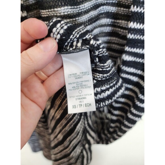 Splendid Cardigan XS Black White Striped Hooded Open Front Knit Sweater Made USA - Picture 6 of 7